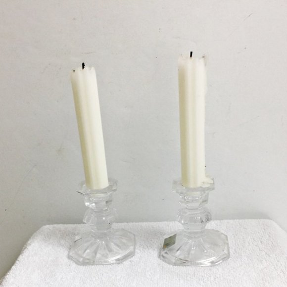 Vintage Mikasa Pair Crystal Clear Candlesticks Candle Holder 3.25" Slovenia - Picture 5 of 7